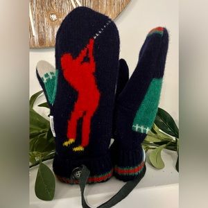 Handmade Canada Felted Wool Sweater Mittens Cuff Golfer Style Large Fleece Lined